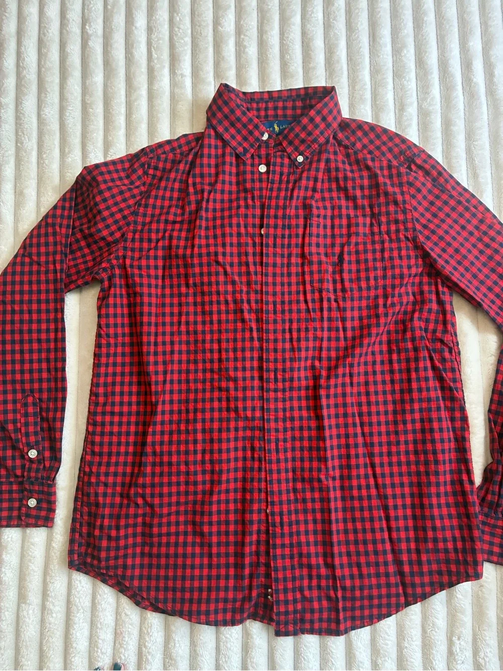 Polo Ralph Lauren Boys Button Down Shirt | XL 18–20 | Navy & Red Gingham | GUC